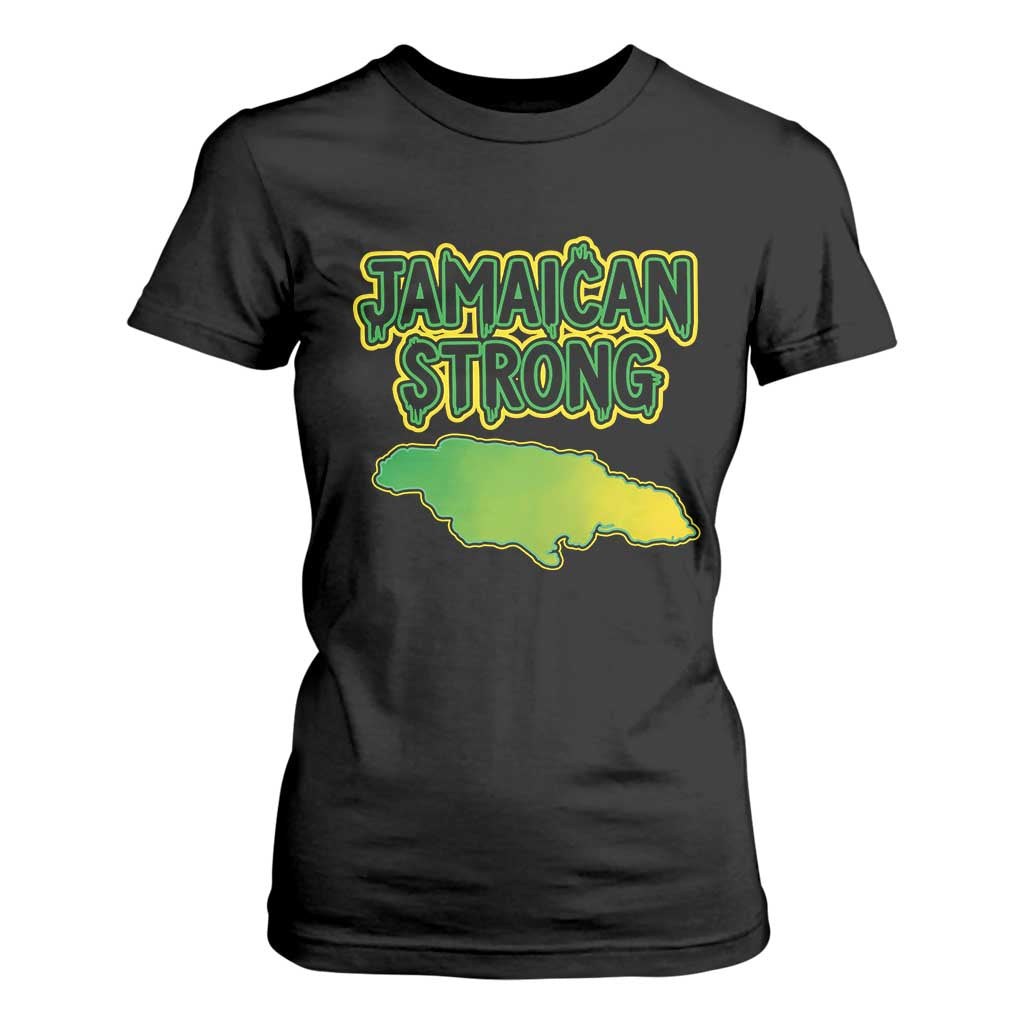Jamaican Strong Resilience Graphic T Shirt For Women Caribbean Island Map Silhouette TS02 Black Print Your Wear