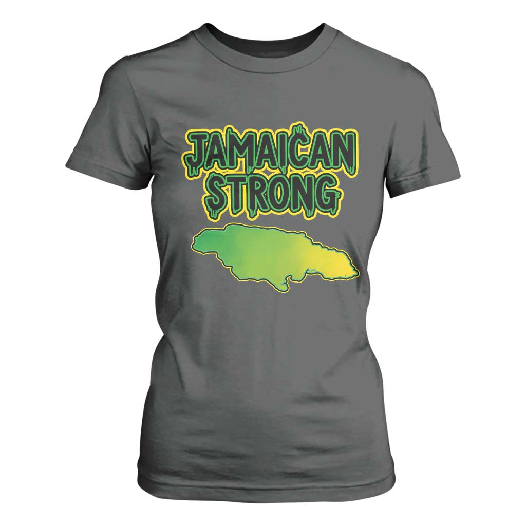 Jamaican Strong Resilience Graphic T Shirt For Women Caribbean Island Map Silhouette TS02 Dark Heather Print Your Wear