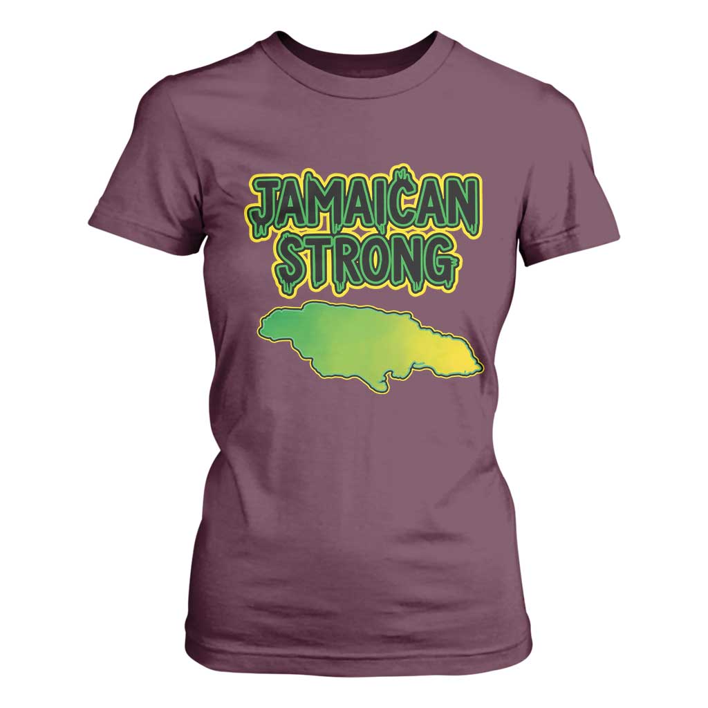 Jamaican Strong Resilience Graphic T Shirt For Women Caribbean Island Map Silhouette TS02 Maroon Print Your Wear