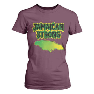 Jamaican Strong Resilience Graphic T Shirt For Women Caribbean Island Map Silhouette TS02 Maroon Print Your Wear