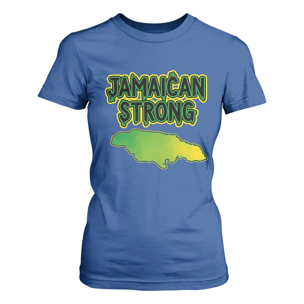 Jamaican Strong Resilience Graphic T Shirt For Women Caribbean Island Map Silhouette TS02 Royal Blue Print Your Wear