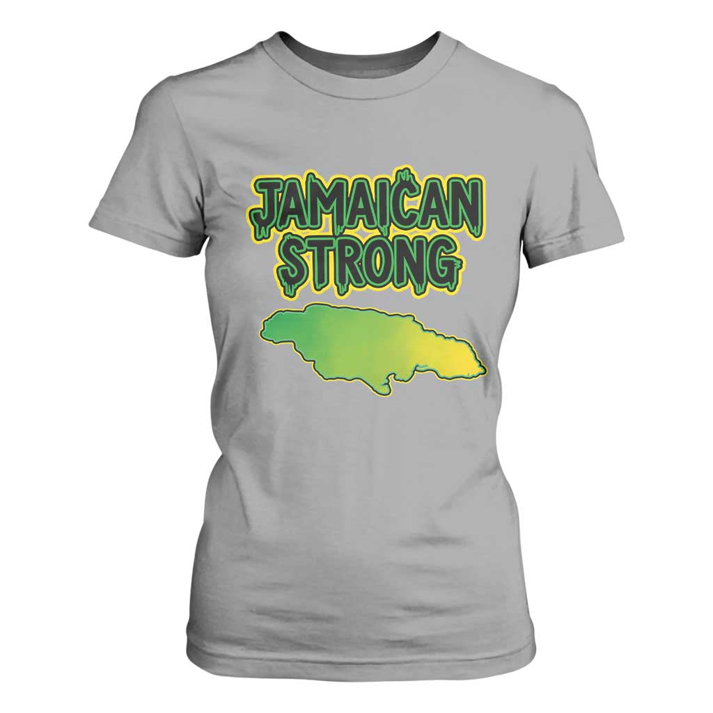 Jamaican Strong Resilience Graphic T Shirt For Women Caribbean Island Map Silhouette TS02 Sport Gray Print Your Wear