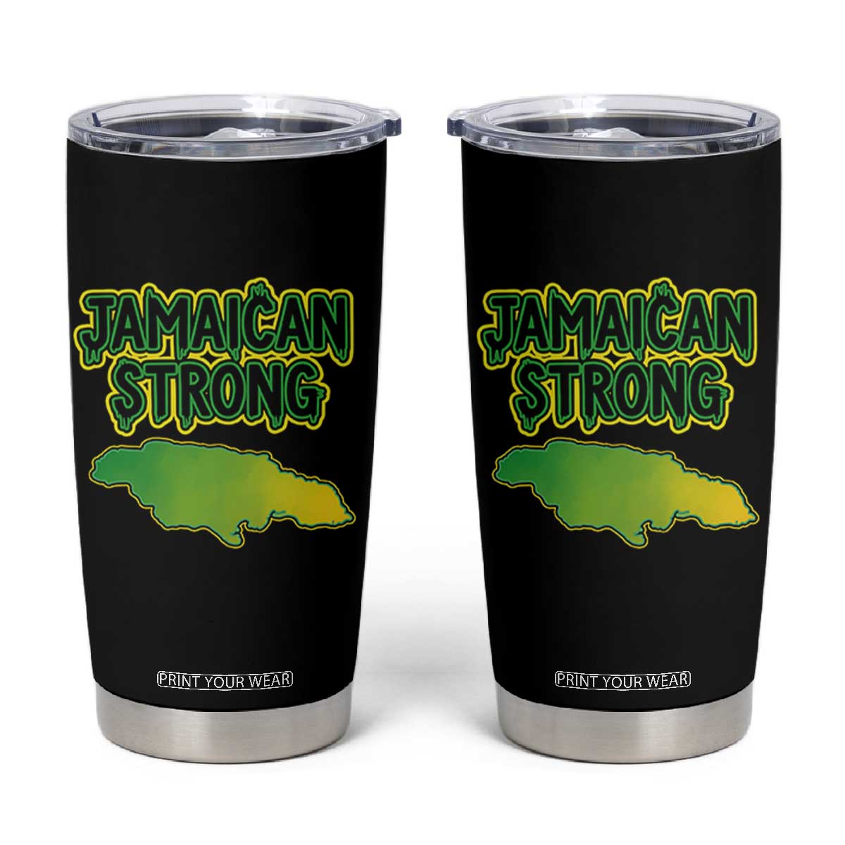 Jamaican Strong Resilience Graphic Tumbler Cup Caribbean Island Map Silhouette TS02 Black Print Your Wear