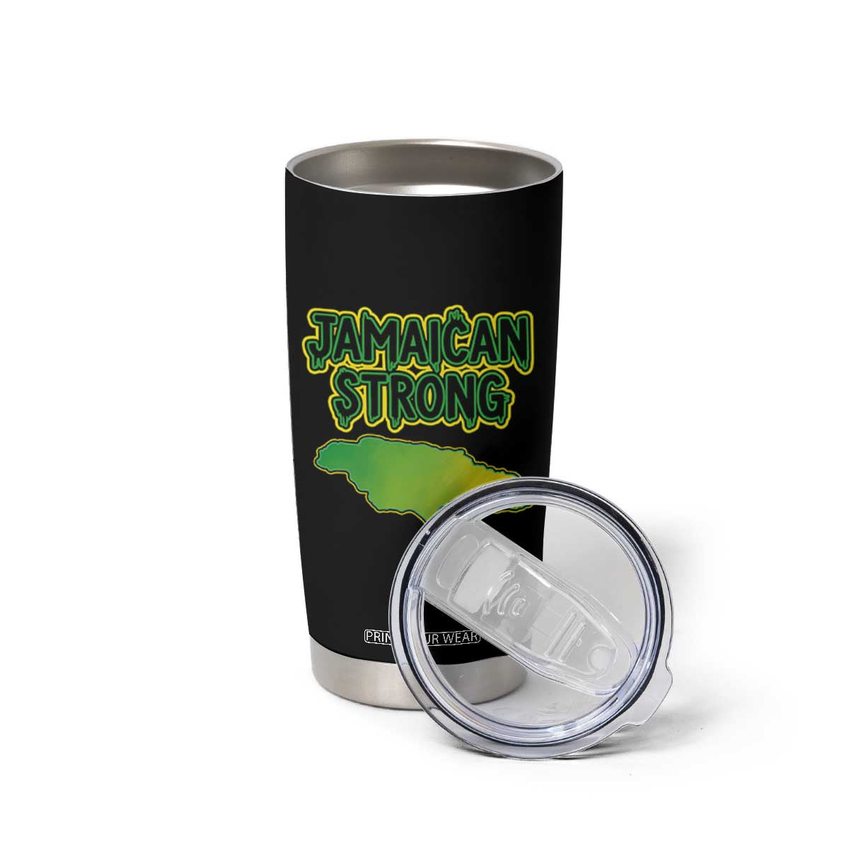 Jamaican Strong Resilience Graphic Tumbler Cup Caribbean Island Map Silhouette TS02 Print Your Wear