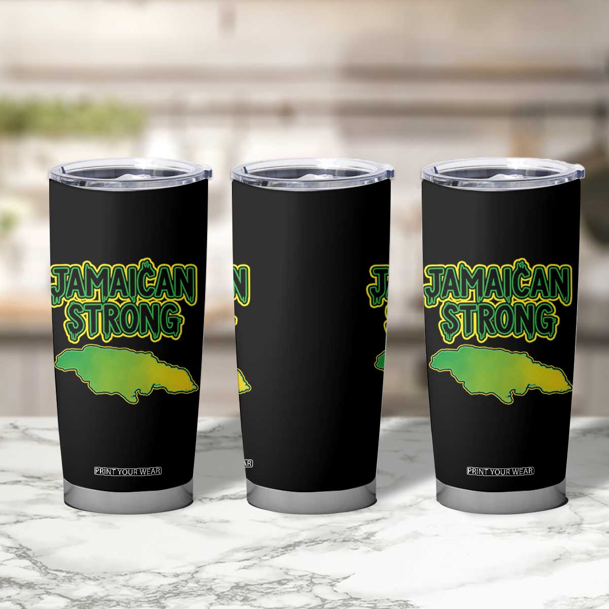 Jamaican Strong Resilience Graphic Tumbler Cup Caribbean Island Map Silhouette TS02 Print Your Wear