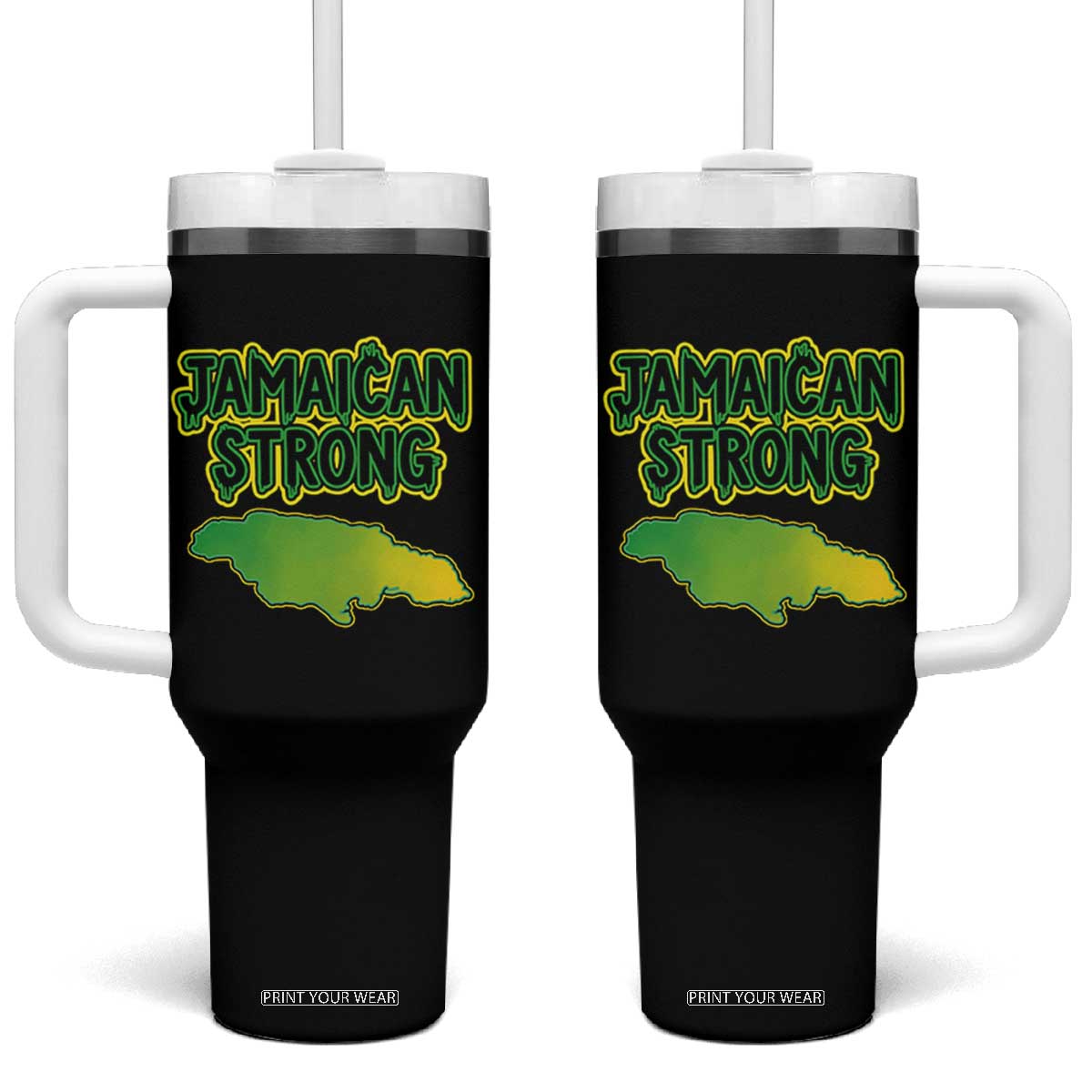 Jamaican Strong Resilience Graphic Tumbler With Handle Caribbean Island Map Silhouette TS02 One Size: 40 oz Black Print Your Wear