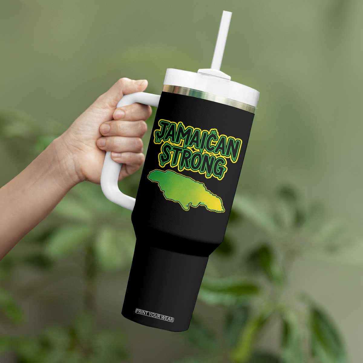 Jamaican Strong Resilience Graphic Tumbler With Handle Caribbean Island Map Silhouette TS02 Print Your Wear