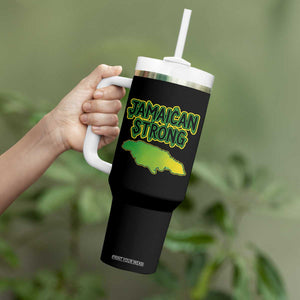 Jamaican Strong Resilience Graphic Tumbler With Handle Caribbean Island Map Silhouette TS02 Print Your Wear