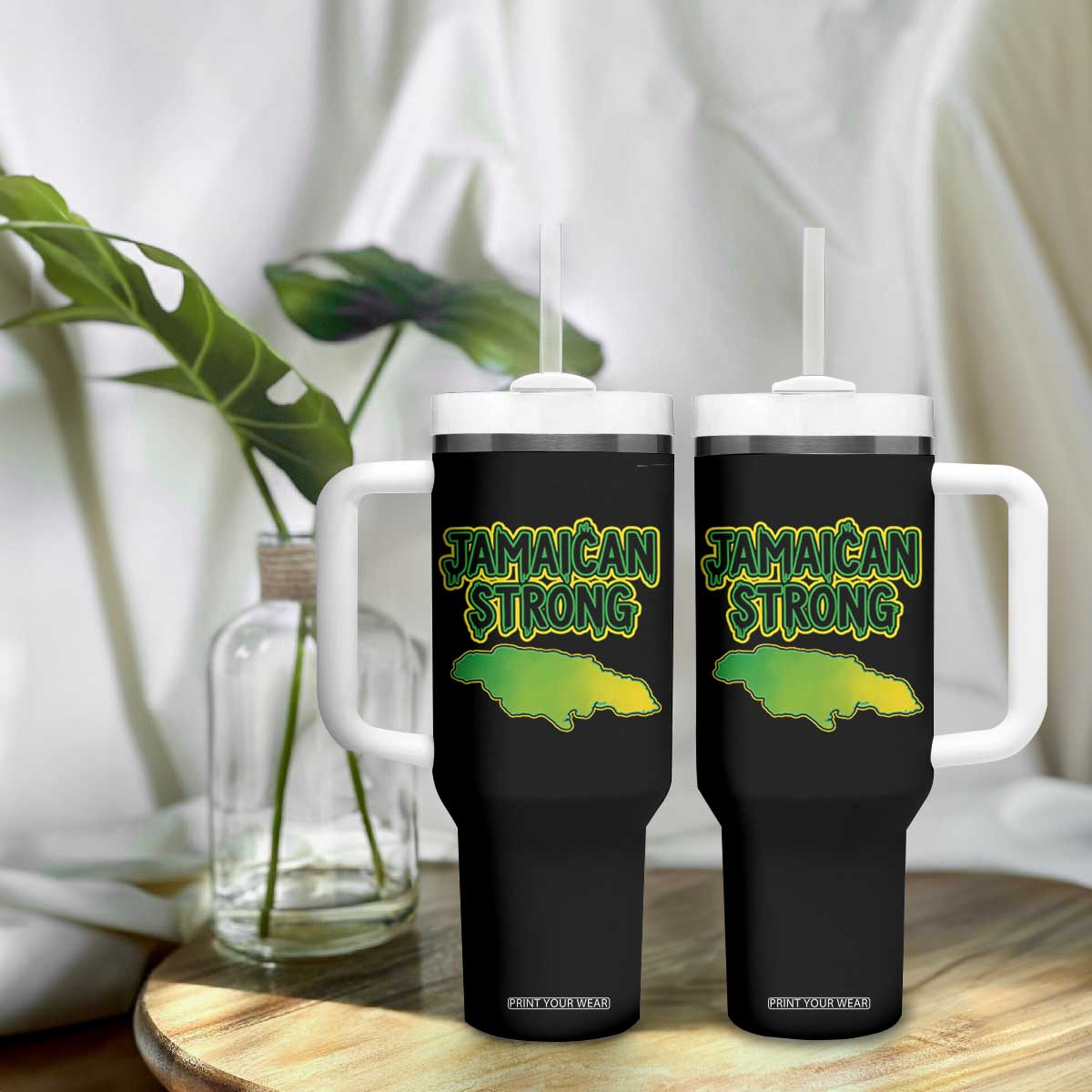 Jamaican Strong Resilience Graphic Tumbler With Handle Caribbean Island Map Silhouette TS02 Print Your Wear
