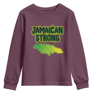 Jamaican Strong Resilience Graphic Youth Sweatshirt Caribbean Island Map Silhouette TS02 Maroon Print Your Wear