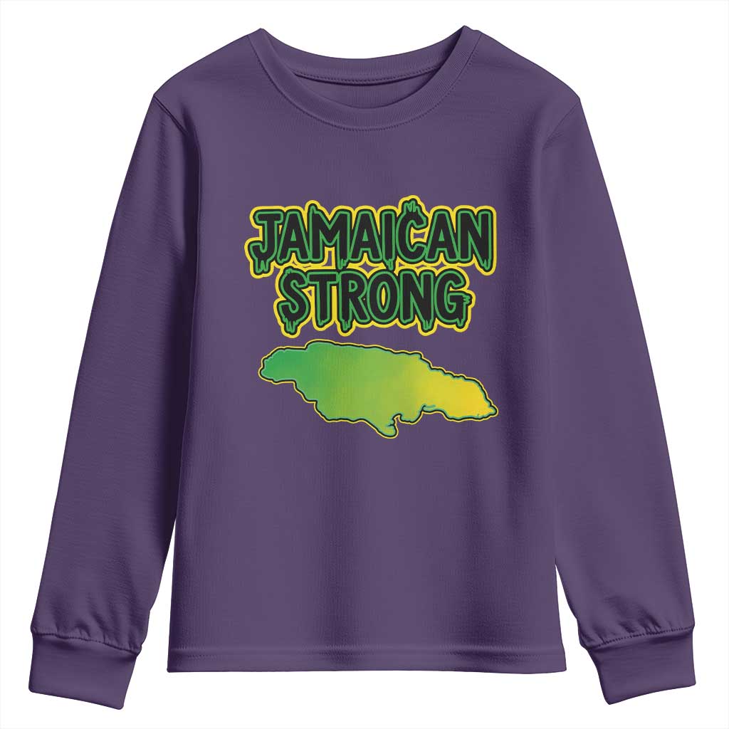 Jamaican Strong Resilience Graphic Youth Sweatshirt Caribbean Island Map Silhouette TS02 Purple Print Your Wear