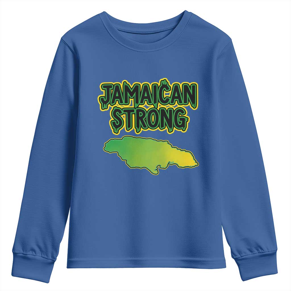 Jamaican Strong Resilience Graphic Youth Sweatshirt Caribbean Island Map Silhouette TS02 Royal Blue Print Your Wear