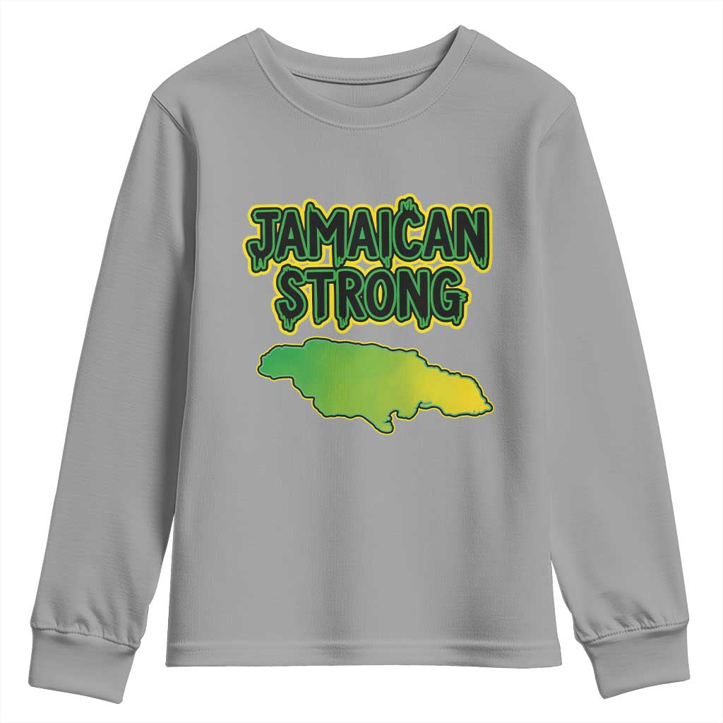 Jamaican Strong Resilience Graphic Youth Sweatshirt Caribbean Island Map Silhouette TS02 Sport Gray Print Your Wear