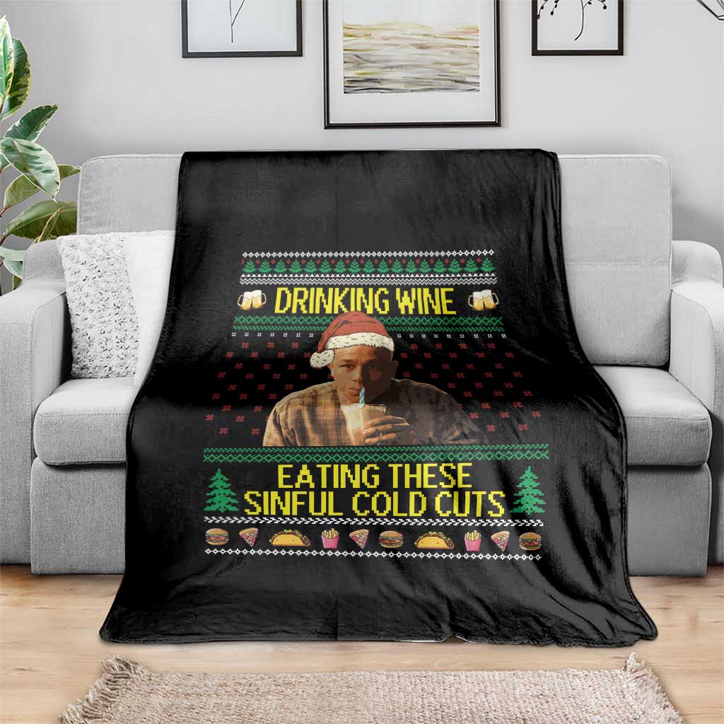 Funny Ed Gein Christmas Meme Throw Blanket Drinking Wine Eating This Sinful Cold Cuts Viral Scene TS02 Print Your Wear