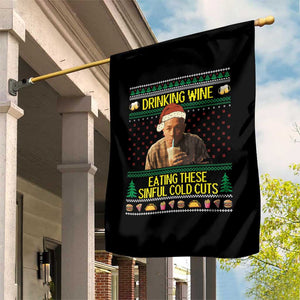 Funny Ed Gein Christmas Meme Garden Flag Drinking Wine Eating This Sinful Cold Cuts Viral Scene TS02 Print Your Wear