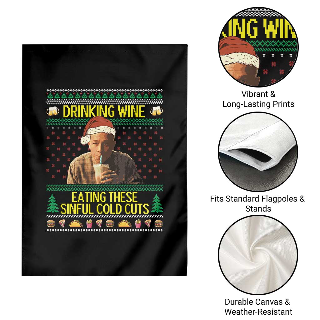 Funny Ed Gein Christmas Meme Garden Flag Drinking Wine Eating This Sinful Cold Cuts Viral Scene TS02 Print Your Wear
