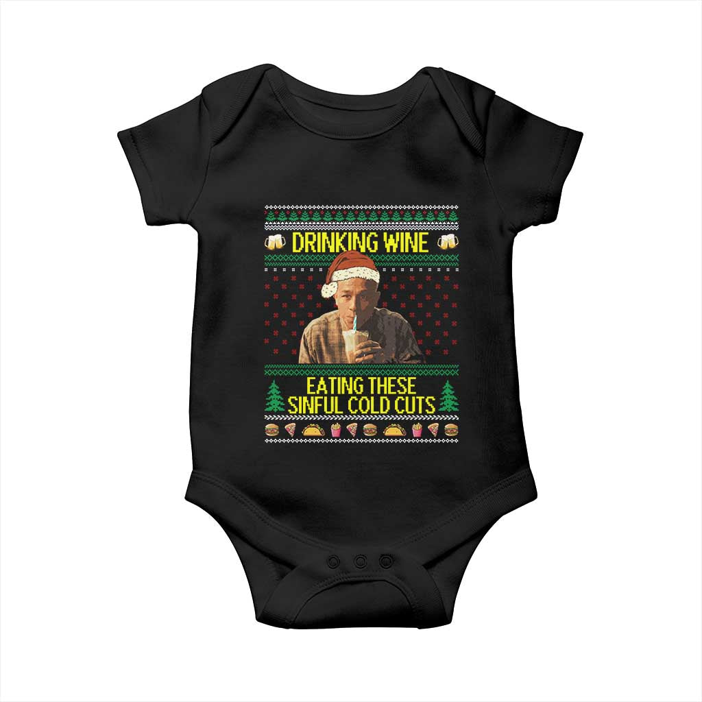 Funny Ed Gein Christmas Meme Baby Onesie Drinking Wine Eating This Sinful Cold Cuts Viral Scene TS02 Black Print Your Wear