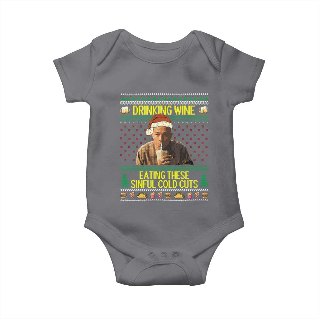 Funny Ed Gein Christmas Meme Baby Onesie Drinking Wine Eating This Sinful Cold Cuts Viral Scene TS02 Charcoal Print Your Wear