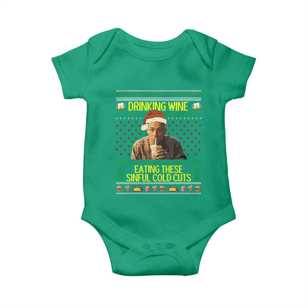 Funny Ed Gein Christmas Meme Baby Onesie Drinking Wine Eating This Sinful Cold Cuts Viral Scene TS02 Irish Green Print Your Wear