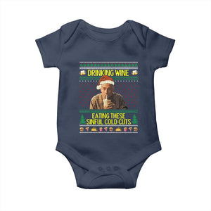 Funny Ed Gein Christmas Meme Baby Onesie Drinking Wine Eating This Sinful Cold Cuts Viral Scene TS02 Navy Print Your Wear
