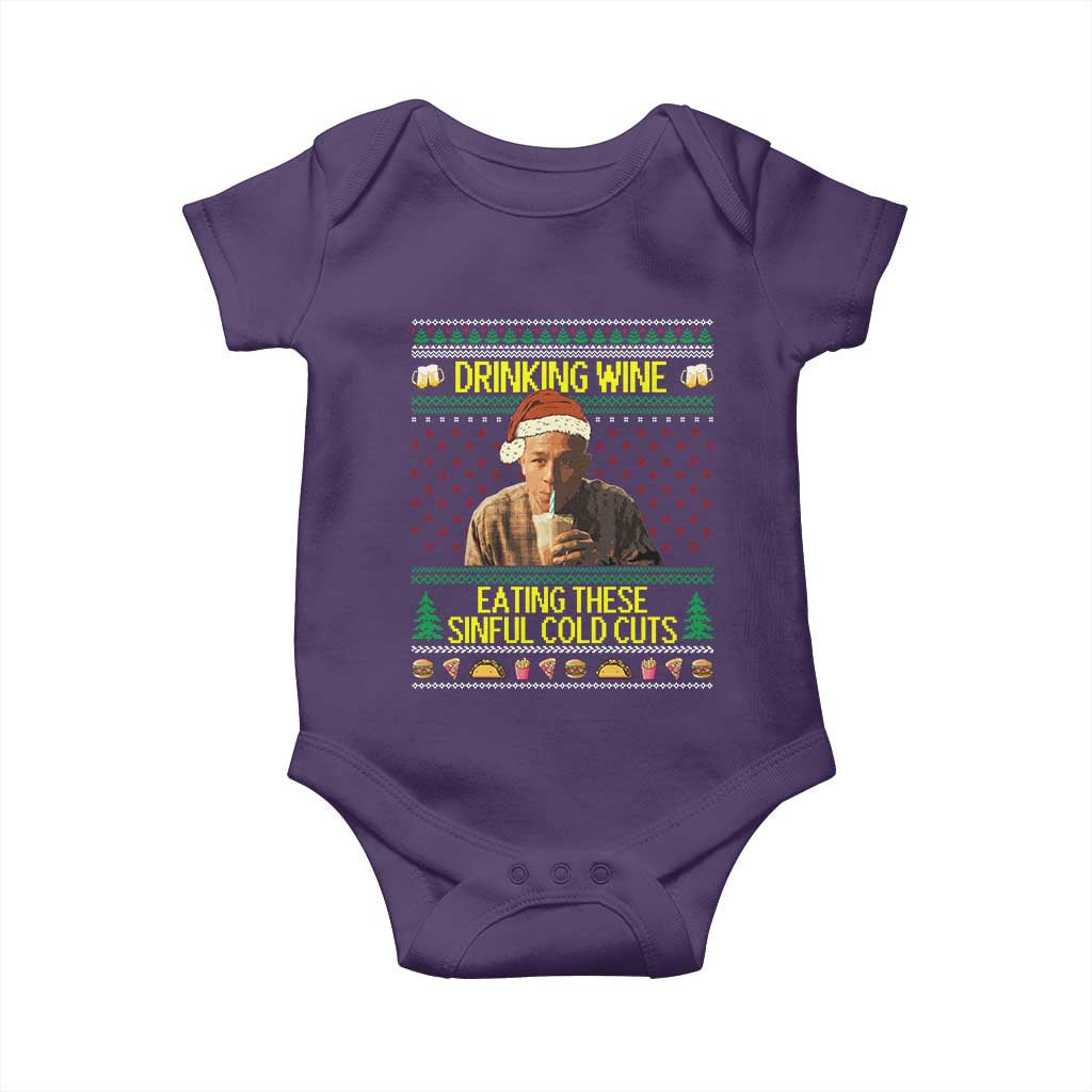 Funny Ed Gein Christmas Meme Baby Onesie Drinking Wine Eating This Sinful Cold Cuts Viral Scene TS02 Purple Print Your Wear