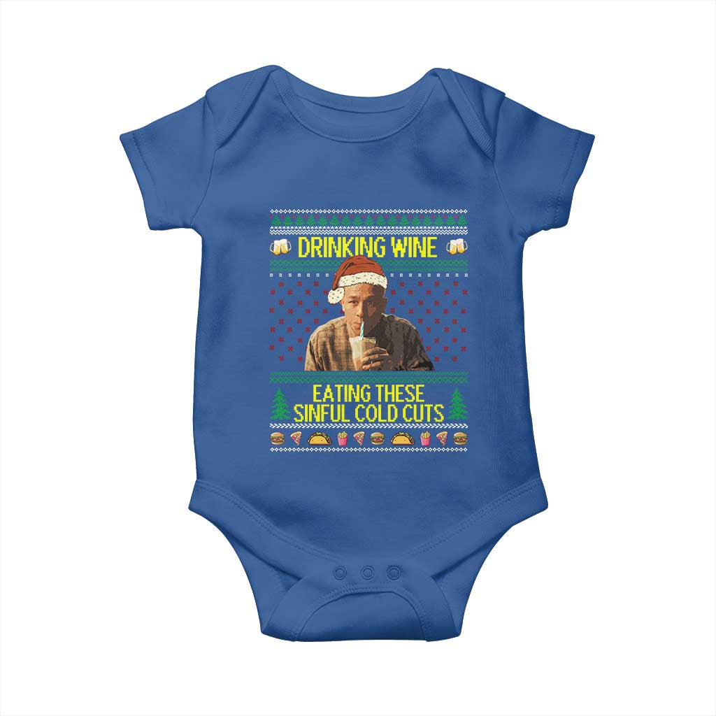 Funny Ed Gein Christmas Meme Baby Onesie Drinking Wine Eating This Sinful Cold Cuts Viral Scene TS02 Royal Blue Print Your Wear