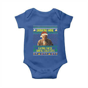 Funny Ed Gein Christmas Meme Baby Onesie Drinking Wine Eating This Sinful Cold Cuts Viral Scene TS02 Royal Blue Print Your Wear
