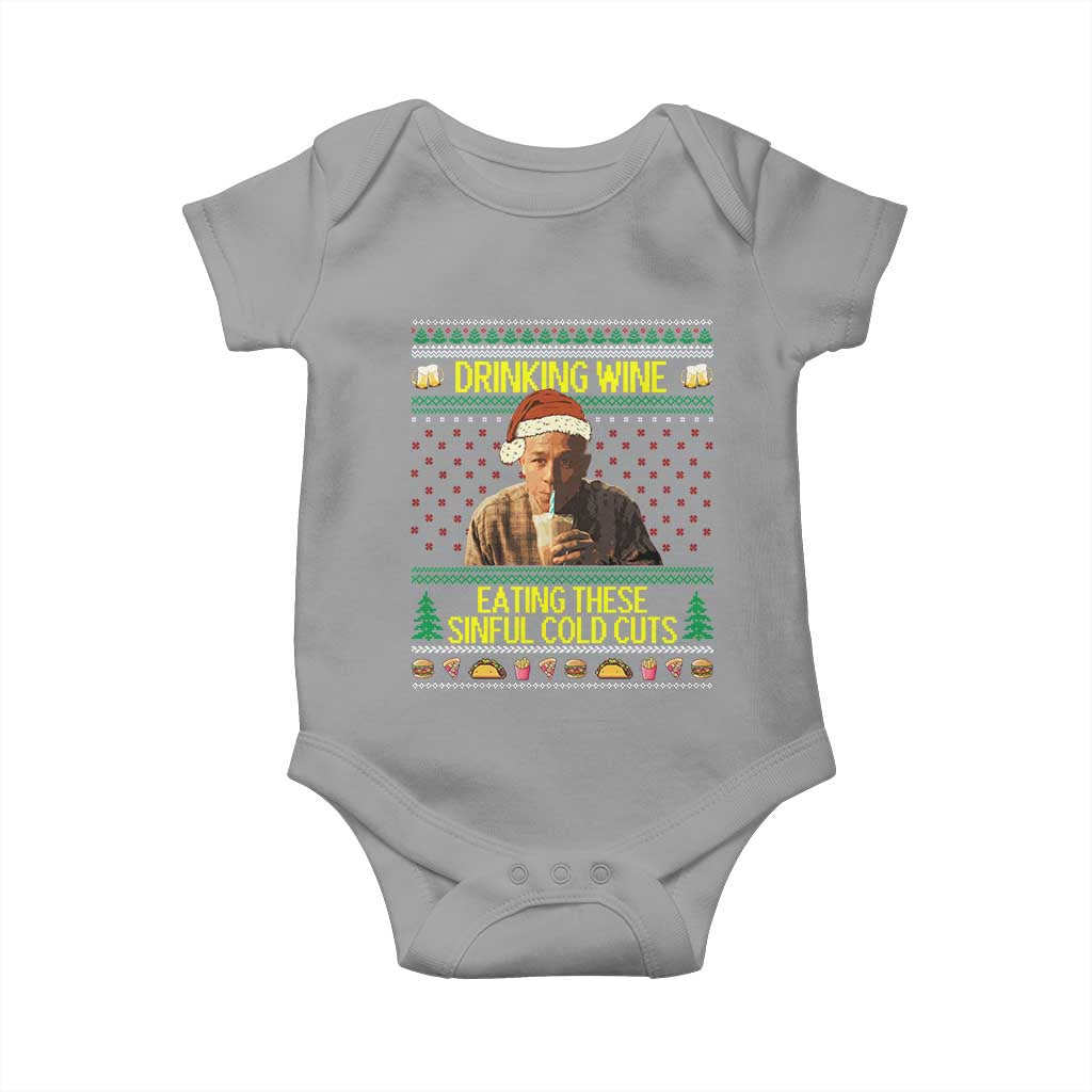 Funny Ed Gein Christmas Meme Baby Onesie Drinking Wine Eating This Sinful Cold Cuts Viral Scene TS02 Sport Gray Print Your Wear