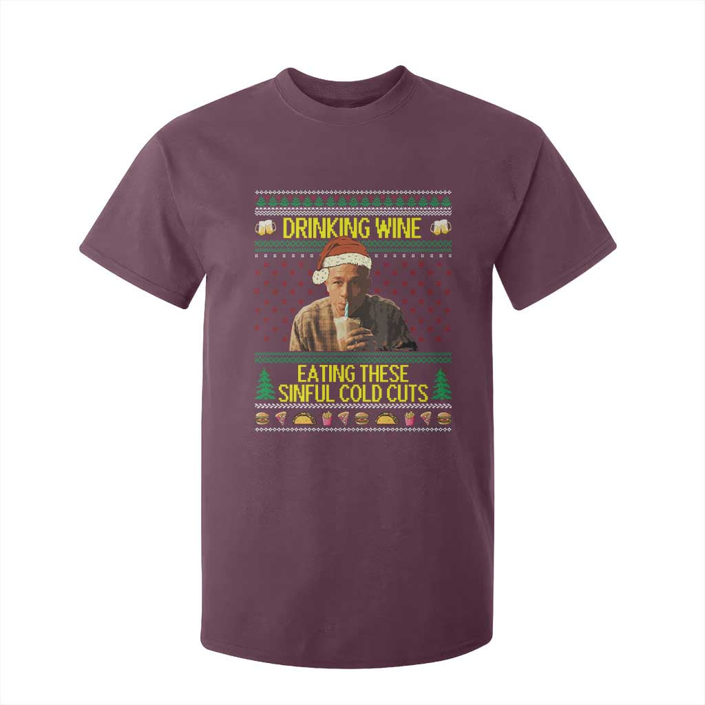 Funny Ed Gein Christmas Meme T Shirt For Kid Drinking Wine Eating This Sinful Cold Cuts Viral Scene TS02 Maroon Print Your Wear