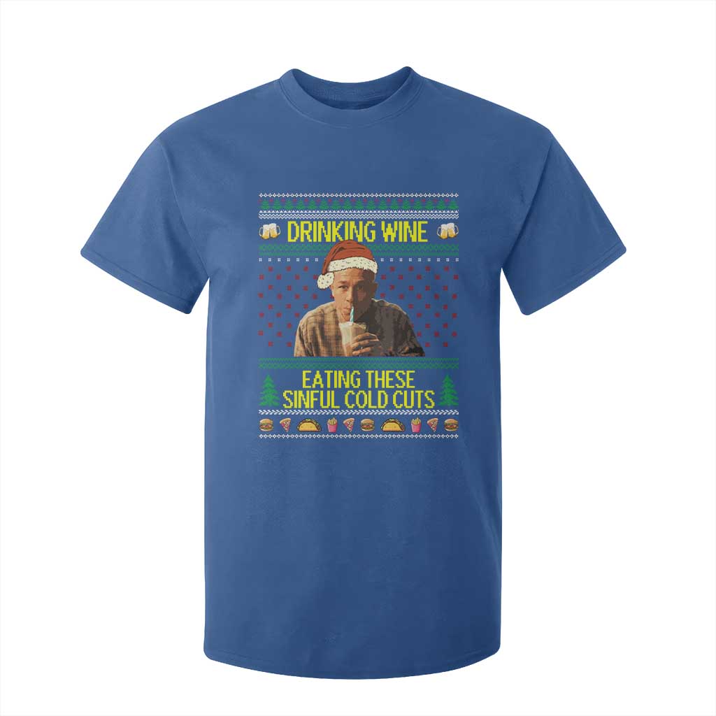 Funny Ed Gein Christmas Meme T Shirt For Kid Drinking Wine Eating This Sinful Cold Cuts Viral Scene TS02 Royal Blue Print Your Wear