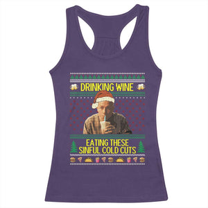 Funny Ed Gein Christmas Meme Racerback Tank Top Drinking Wine Eating This Sinful Cold Cuts Viral Scene TS02 Purple Print Your Wear