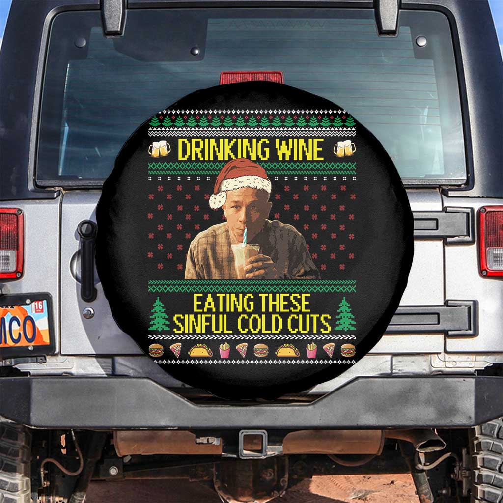 Funny Ed Gein Christmas Meme Spare Tire Cover Drinking Wine Eating This Sinful Cold Cuts Viral Scene TS02 No hole Black Print Your Wear