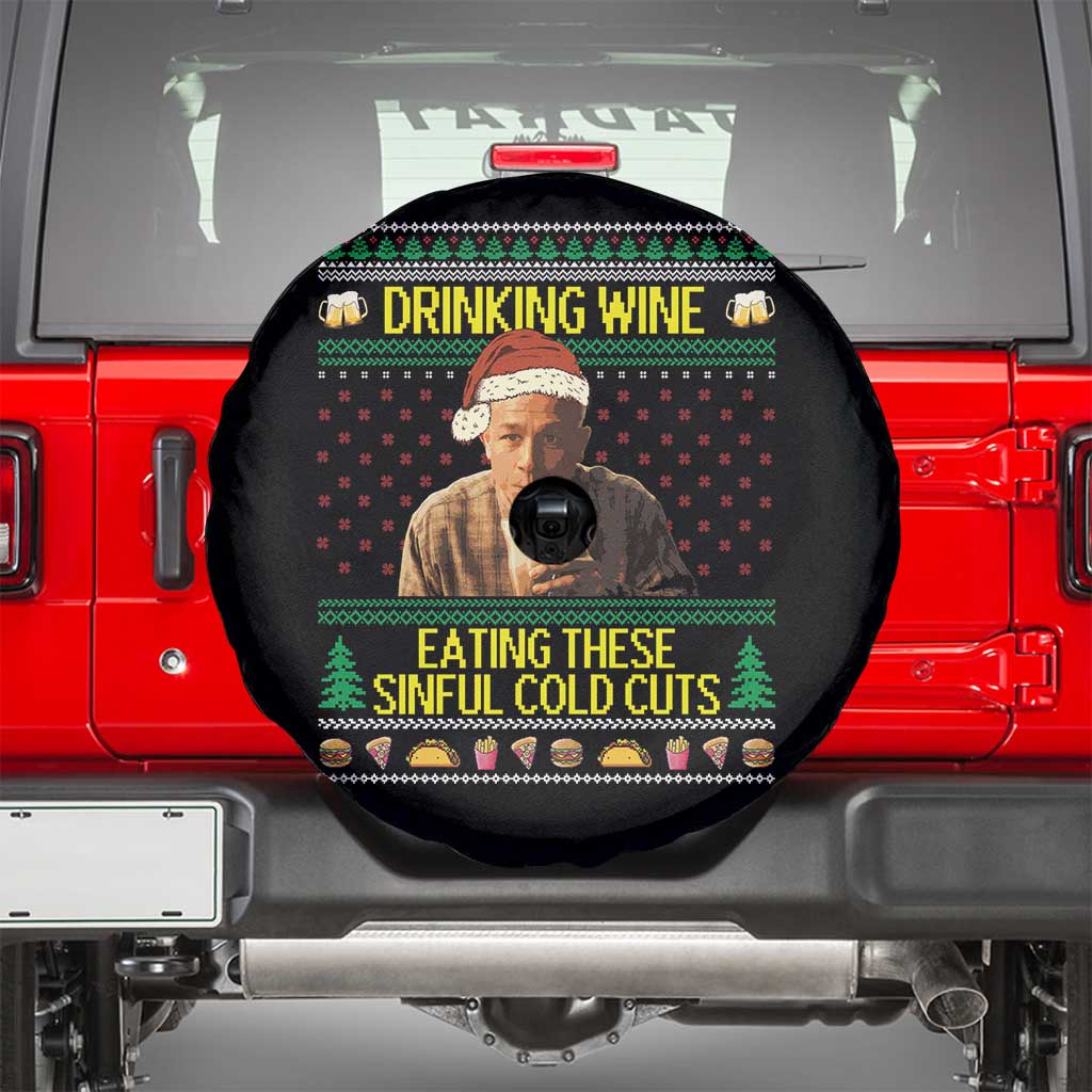 Funny Ed Gein Christmas Meme Spare Tire Cover Drinking Wine Eating This Sinful Cold Cuts Viral Scene TS02 Black Print Your Wear