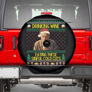 Funny Ed Gein Christmas Meme Spare Tire Cover Drinking Wine Eating This Sinful Cold Cuts Viral Scene TS02 Black Print Your Wear