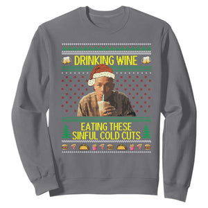 Funny Ed Gein Christmas Meme Sweatshirt Drinking Wine Eating This Sinful Cold Cuts Viral Scene TS02 Charcoal Print Your Wear