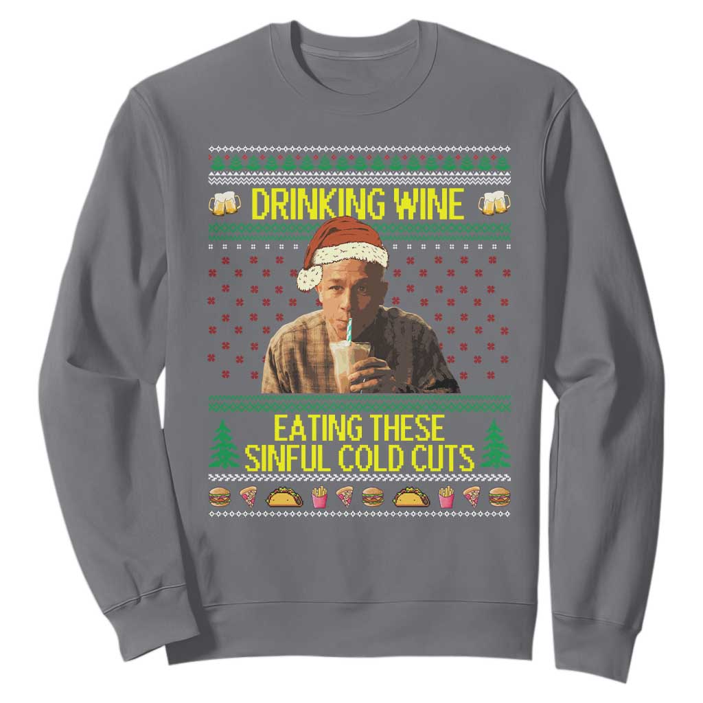 Funny Ed Gein Christmas Meme Sweatshirt Drinking Wine Eating This Sinful Cold Cuts Viral Scene TS02 Charcoal Print Your Wear