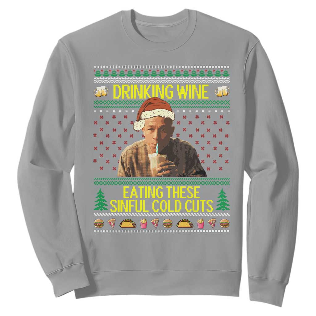 Funny Ed Gein Christmas Meme Sweatshirt Drinking Wine Eating This Sinful Cold Cuts Viral Scene TS02 Sport Gray Print Your Wear