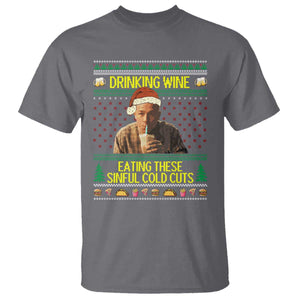 Funny Ed Gein Christmas Meme T Shirt Drinking Wine Eating This Sinful Cold Cuts Viral Scene TS02 Charcoal Print Your Wear