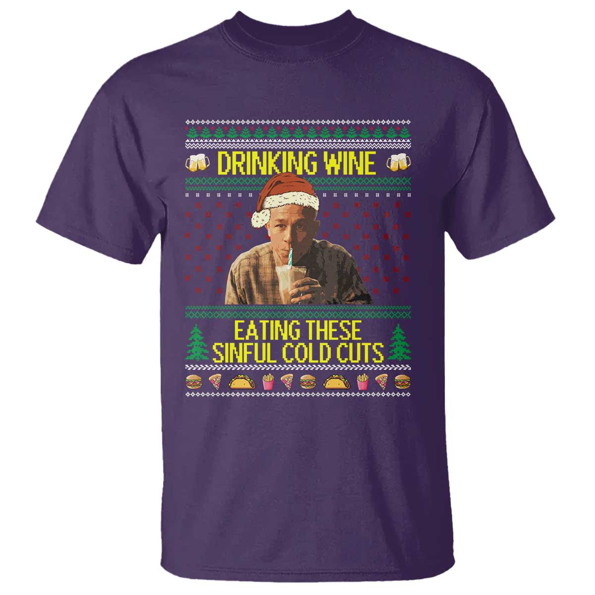 Funny Ed Gein Christmas Meme T Shirt Drinking Wine Eating This Sinful Cold Cuts Viral Scene TS02 Purple Print Your Wear