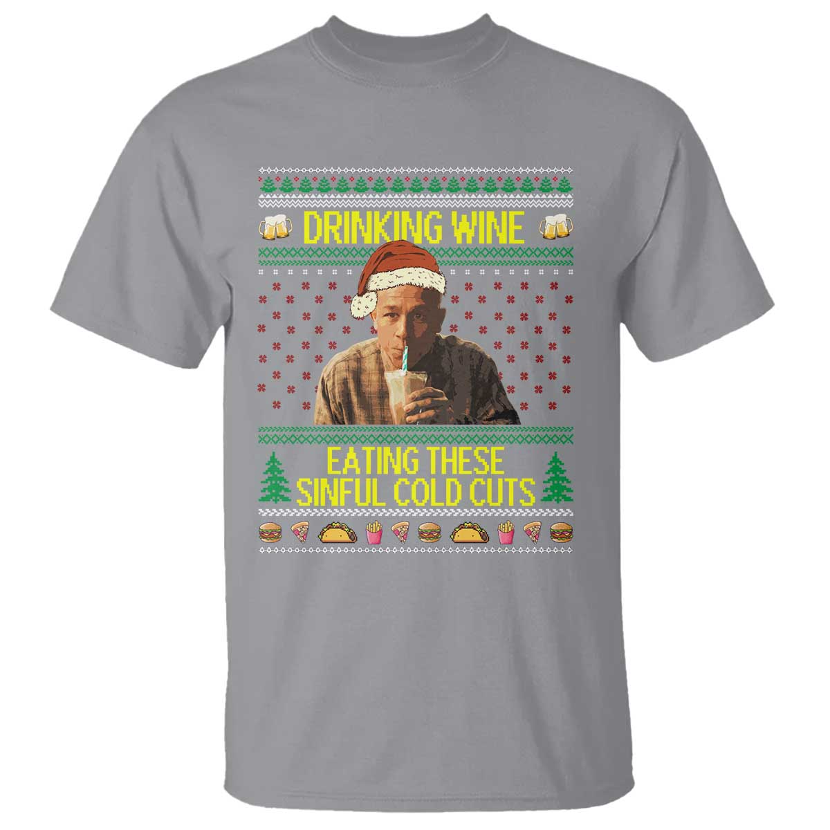 Funny Ed Gein Christmas Meme T Shirt Drinking Wine Eating This Sinful Cold Cuts Viral Scene TS02 Sport Gray Print Your Wear