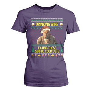Funny Ed Gein Christmas Meme T Shirt For Women Drinking Wine Eating This Sinful Cold Cuts Viral Scene TS02 Purple Print Your Wear