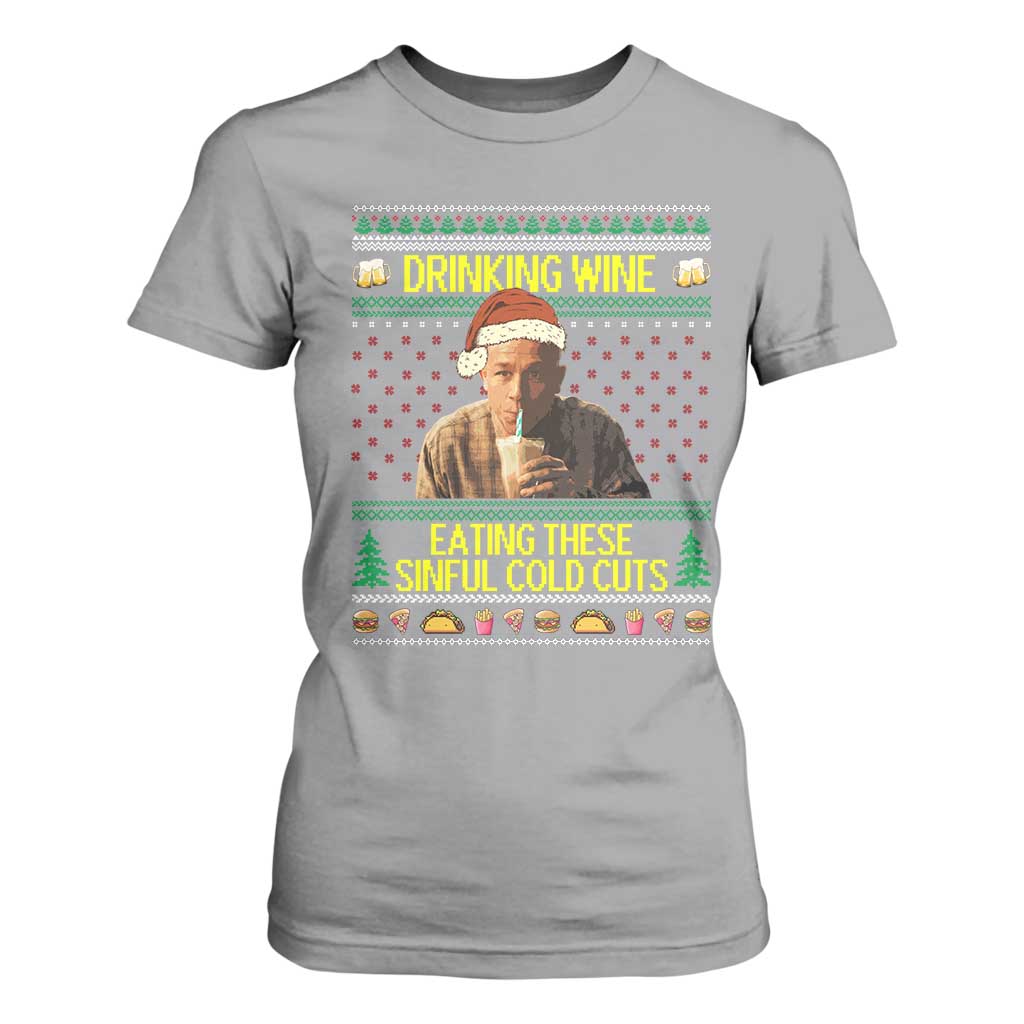 Funny Ed Gein Christmas Meme T Shirt For Women Drinking Wine Eating This Sinful Cold Cuts Viral Scene - Print Your Wear