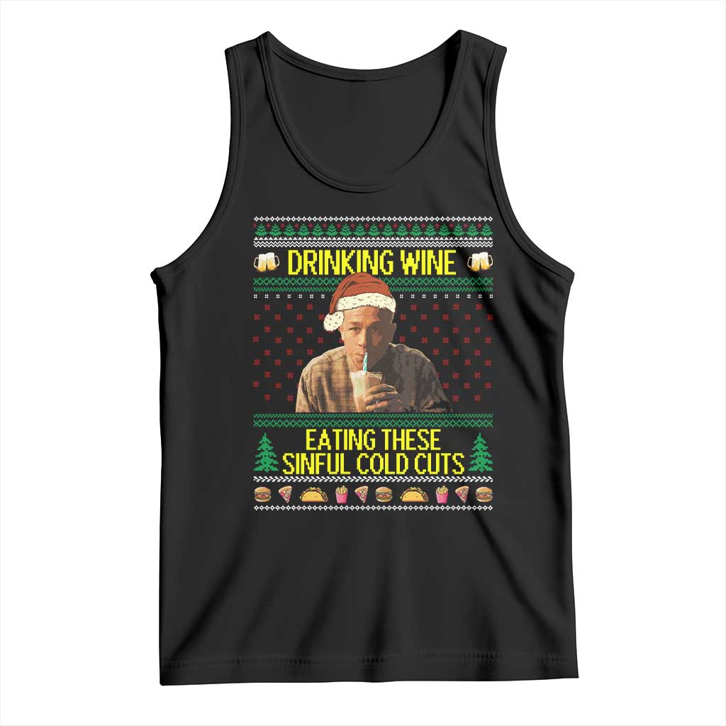 Funny Ed Gein Christmas Meme Tank Top Drinking Wine Eating This Sinful Cold Cuts Viral Scene - Print Your Wear