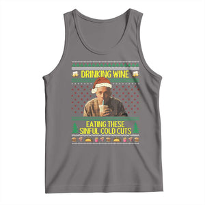 Funny Ed Gein Christmas Meme Tank Top Drinking Wine Eating This Sinful Cold Cuts Viral Scene - Print Your Wear