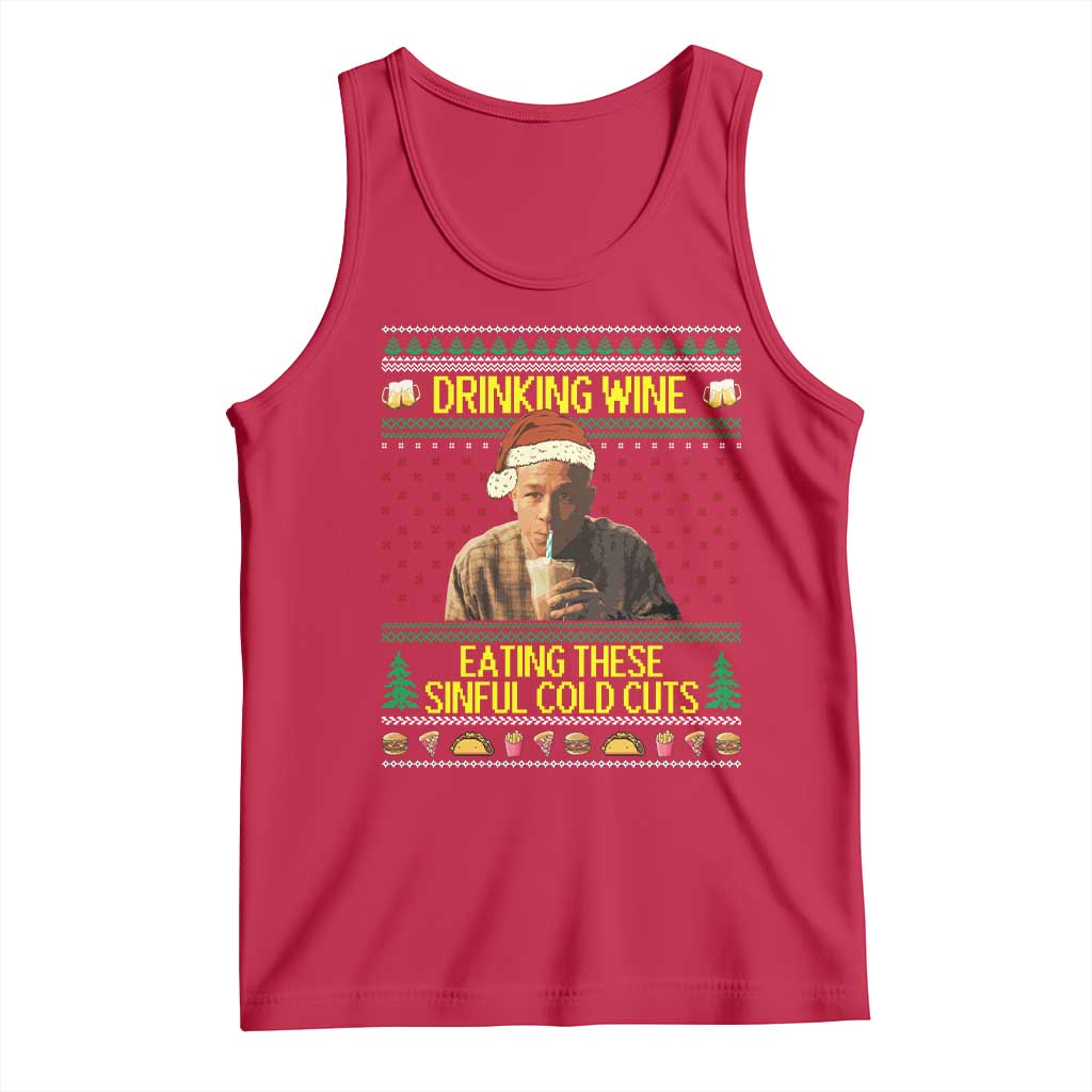 Funny Ed Gein Christmas Meme Tank Top Drinking Wine Eating This Sinful Cold Cuts Viral Scene - Print Your Wear