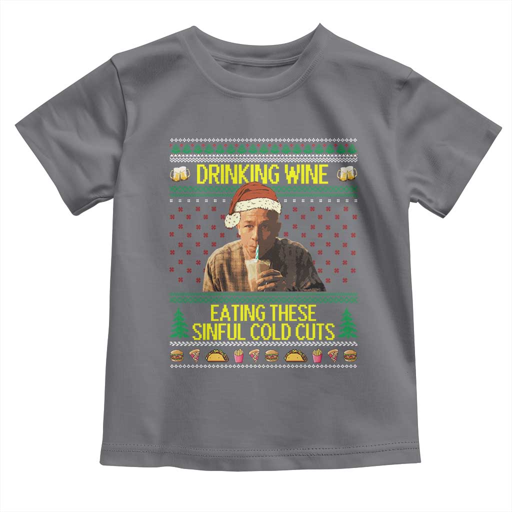 Funny Ed Gein Christmas Meme Toddler T Shirt Drinking Wine Eating This Sinful Cold Cuts Viral Scene TS02 Charcoal Print Your Wear