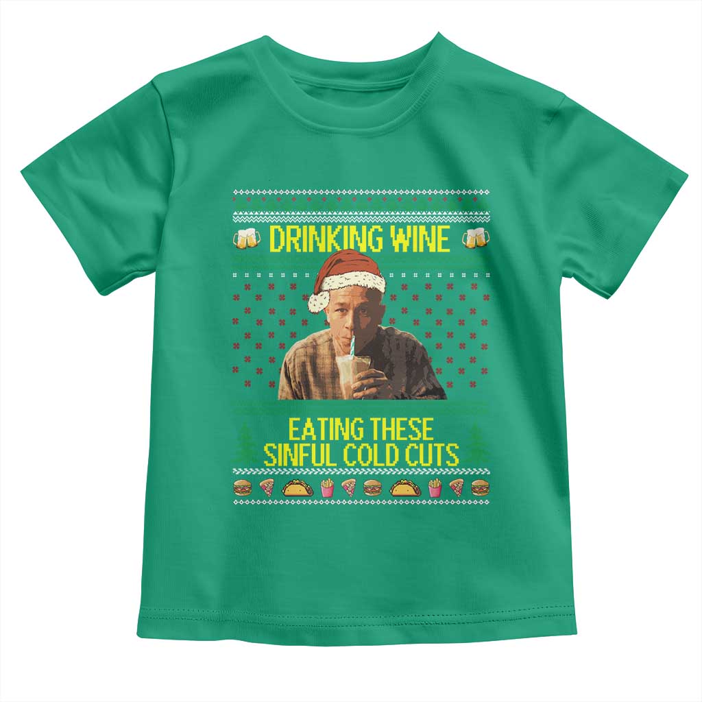 Funny Ed Gein Christmas Meme Toddler T Shirt Drinking Wine Eating This Sinful Cold Cuts Viral Scene TS02 Irish Green Print Your Wear