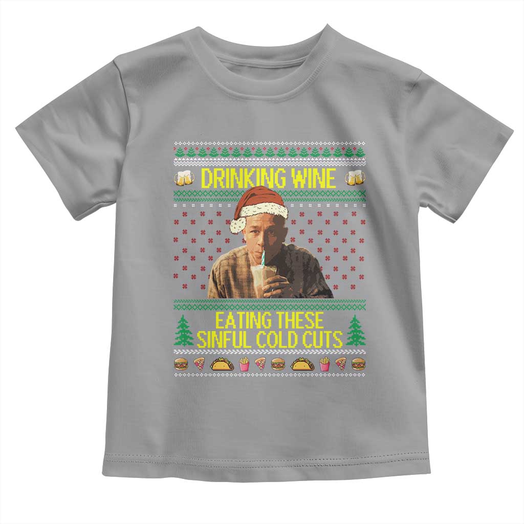 Funny Ed Gein Christmas Meme Toddler T Shirt Drinking Wine Eating This Sinful Cold Cuts Viral Scene TS02 Sport Gray Print Your Wear