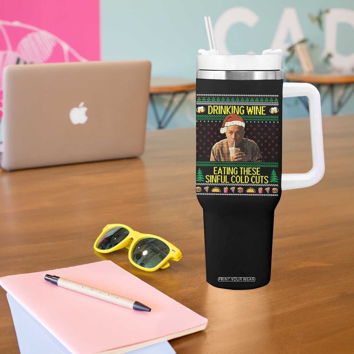 Funny Ed Gein Christmas Meme Tumbler With Handle Drinking Wine Eating This Sinful Cold Cuts Viral Scene TS02 Print Your Wear