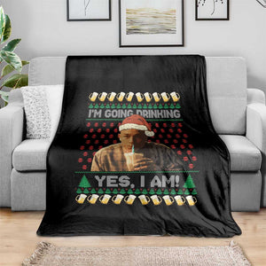 Funny Ed Gein Drinking Wine Throw Blanket Im Going Drinking Yes I Am Christmas Meme TS02 Print Your Wear